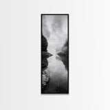 Misty Inlet, Rocky Shoreline, Tranquil Waters, Canvas Print, Moody Landscape Photography, Living Room Art, Nature Inspired Decor