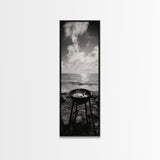 Smoky Grill, Seaside BBQ, Coastal Cooking, Framed Canvas Print, Rustic Outdoor Kitchen Art, Summer Vibes Wall Decor, Moody Beach Scene