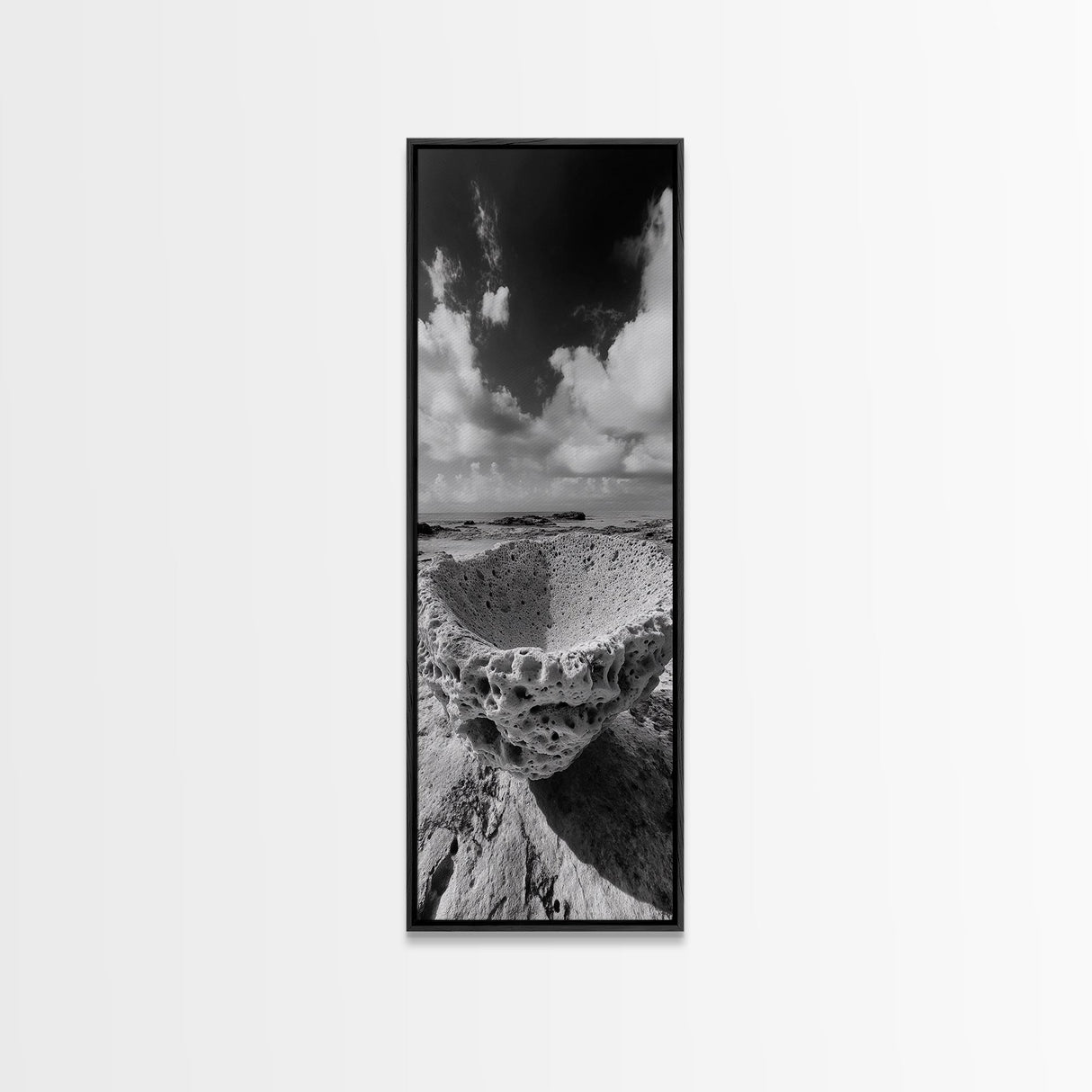 Sea Sponge, Coastal Rock, Ocean View, Canvas Print, Minimalist Nature Photography, Bathroom Wall Art, Black and White Ocean Decor