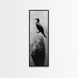 Cormorant Bird, Driftwood Perch, Moody Sky, Framed Canvas Print, Coastal Wildlife Wall Art, Nature Lover Gift, Rustic Room Decor