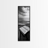 Seaside Book, Ocean Reading, Stormy Sky, Canvas Print, Cozy Beach House Art, Library Decor, Literary Wall Art, Moody Coastal Style
