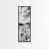 Sandy Trail, Dune Path, Footprints Grass, Canvas Print, Fall Coastal Decor, Boho Entryway Art, Black and White Beach Landscape