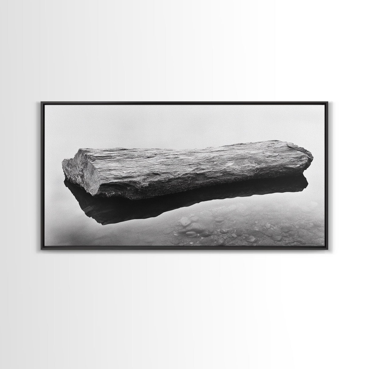 Driftwood, Calm Water, Nature Stillness, Natural Element Art, Framed Canvas Print, Zen Bathroom Wall Art, Minimalist Decor