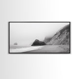 Foggy Beach Boulders, Minimalist Shoreline, Moody Monochrome, Canvas Print, Neutral Bathroom Art, Zen Wall Decor, Calm Coastal Scene