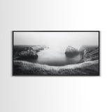 Serene Fog Cliffs, Dreamy Coastline, Soft Light Seascape, Canvas Print, Tranquil Bedroom Wall Art, Minimal Nature Photography