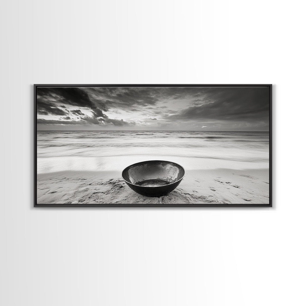 Solitary Bowl Beach, Ocean Waves Texture, Surreal Still Life Photo, Canvas Print, Entryway Wall Art, Minimalist Coastal Style