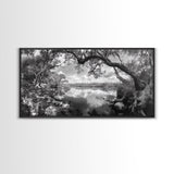 Tree Arch Reflection, Tranquil River View, Nature Canopy Water, Framed Canvas Print, Bedroom Wall Art, Zen Landscape Art, Cabin Decor