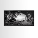 Ocean Cave Opening, Rugged Shoreline Exit, Dramatic Coastal Rock, Canvas Print, Entryway Wall Art, Moody Nautical Decor, Farmhouse Entryway