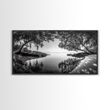 Tropical Shore Trees, Ocean Lagoon Stillness, Peaceful Island Cove, Canvas Print, Bathroom Wall Art, Minimalist Coastal Vibe, Cabin Decor