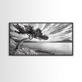 Tree Horizon, Curved Pine, Coastal Calm, Zen Scene, Canvas Print, Living Room Wall Art, Wabi Sabi Decor, Natural Minimal Aesthetic