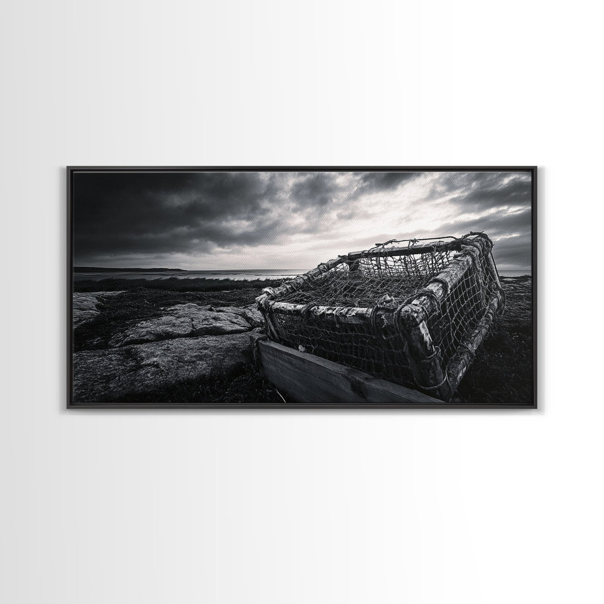 Lobster Trap, Coastal Texture, Rustic Fishing, Ocean Mood, Framed Canvas Print, Nautical Wall Art, Rustic Beach Decor, Man Cave Art