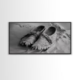 Moccasins in Sand, Rustic Footwear Art, Cultural Detail Photo, Framed Canvas Print, Boho Entryway Wall Decor, Western Minimalist