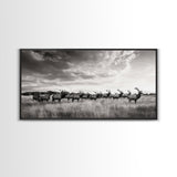 Elk Herd, Prairie Wildlife, Autumn Nature, Rustic Landscape, Framed Canvas Print, Western Wall Decor, Cabin Art, Living Room Print