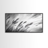 Pampas Grass, Wind Blown, Sky Motion, Autumn Field, Framed Canvas Print, Boho Wall Art, Bedroom Fall Botanical Decor, Living Room Decor