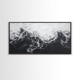 Ocean Texture, Crashing Waves, Abstract Sea, Monochrome Motion, Framed Canvas Print, Coastal Wall Art, Bathroom Minimalist Decor