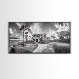 Beach Mansion Wall Art, Tropical Coastal House, Luxury Villa Print, Palm Tree Canvas Print, Living Room Decor, Modern Home Wall Art