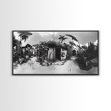 Tropical Beach Shack, Rustic Coastal Decor, Island Vibes, Palm Tree Jungle, Framed Canvas Print, Boho Living Room Wall Art