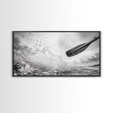 Water Splash Paddle, Adventure Photography, Kayaking Ocean Scene, Framed Canvas Print, Modern Bathroom or Coastal Wall Art