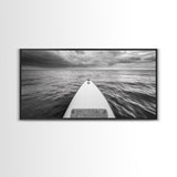 Ocean Horizon Board, Paddleboarding Adventure, Cloudy Sea Landscape, Framed Canvas Print, Modern Coastal Office or Living Room Art