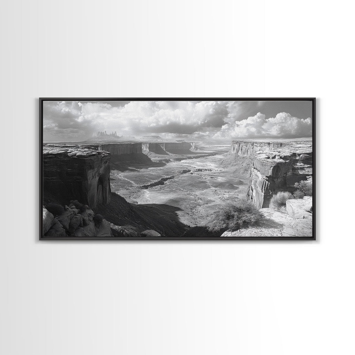 Desert Canyon Vista, Monument Valley View, Rugged Landscape Photography, Framed Canvas Print, Western Living Room Wall Art