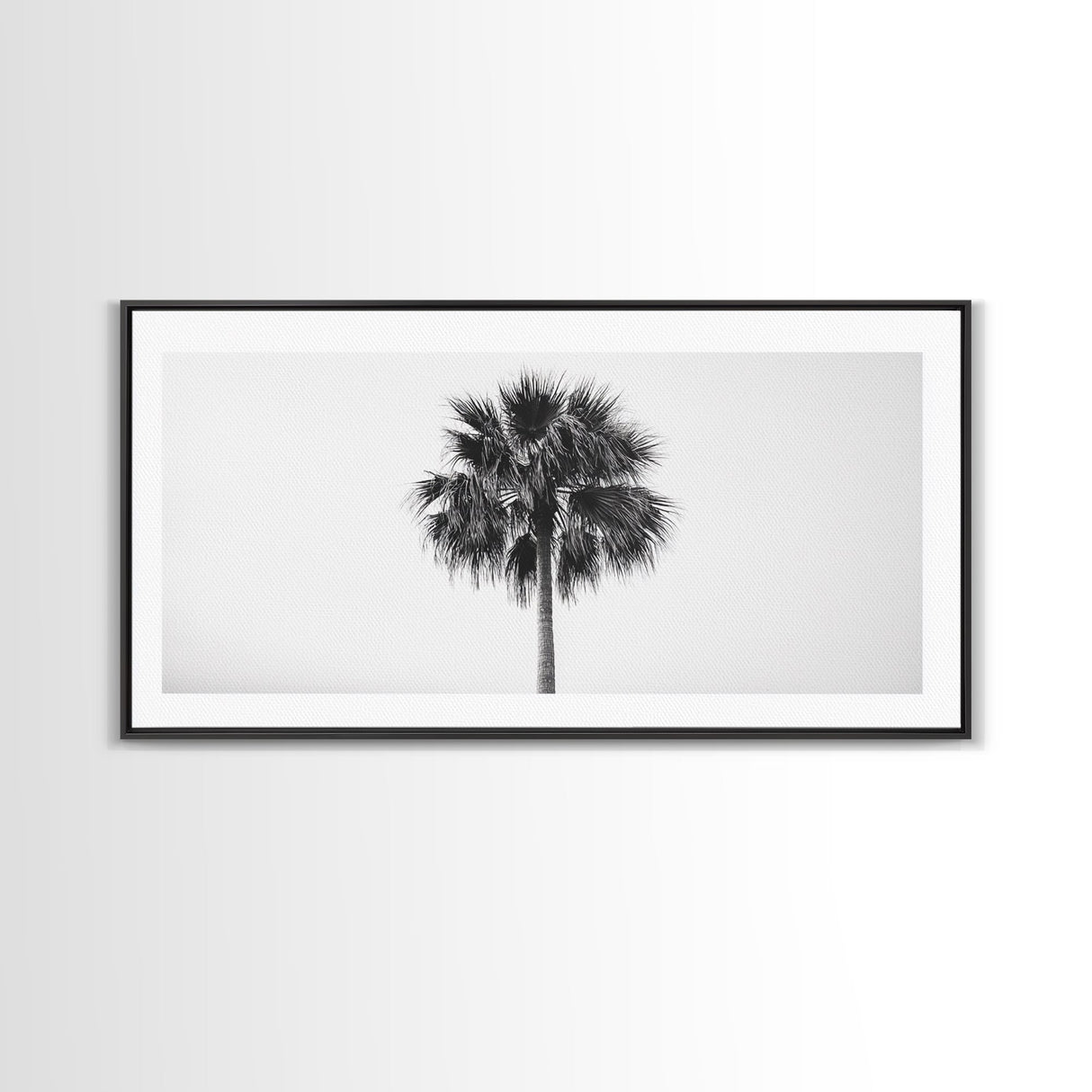 Minimal Palm Tree, Tropical Simplicity, Black and White Art, Framed Canvas Print, Modern Entryway or Minimalist Bathroom Wall Art