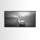 Ocean Pelican, Peaceful Bird Portrait, Coastal Wildlife Art, Framed Canvas Print, Minimalist Entryway or Beach House Wall Art