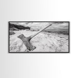 Axe in Sand, Abandoned Tool Scene, Rustic Coastal Mood, Framed Canvas Print, Cabin Wall Art or Moody Fall Living Room Decor, Bathroom Wall Art