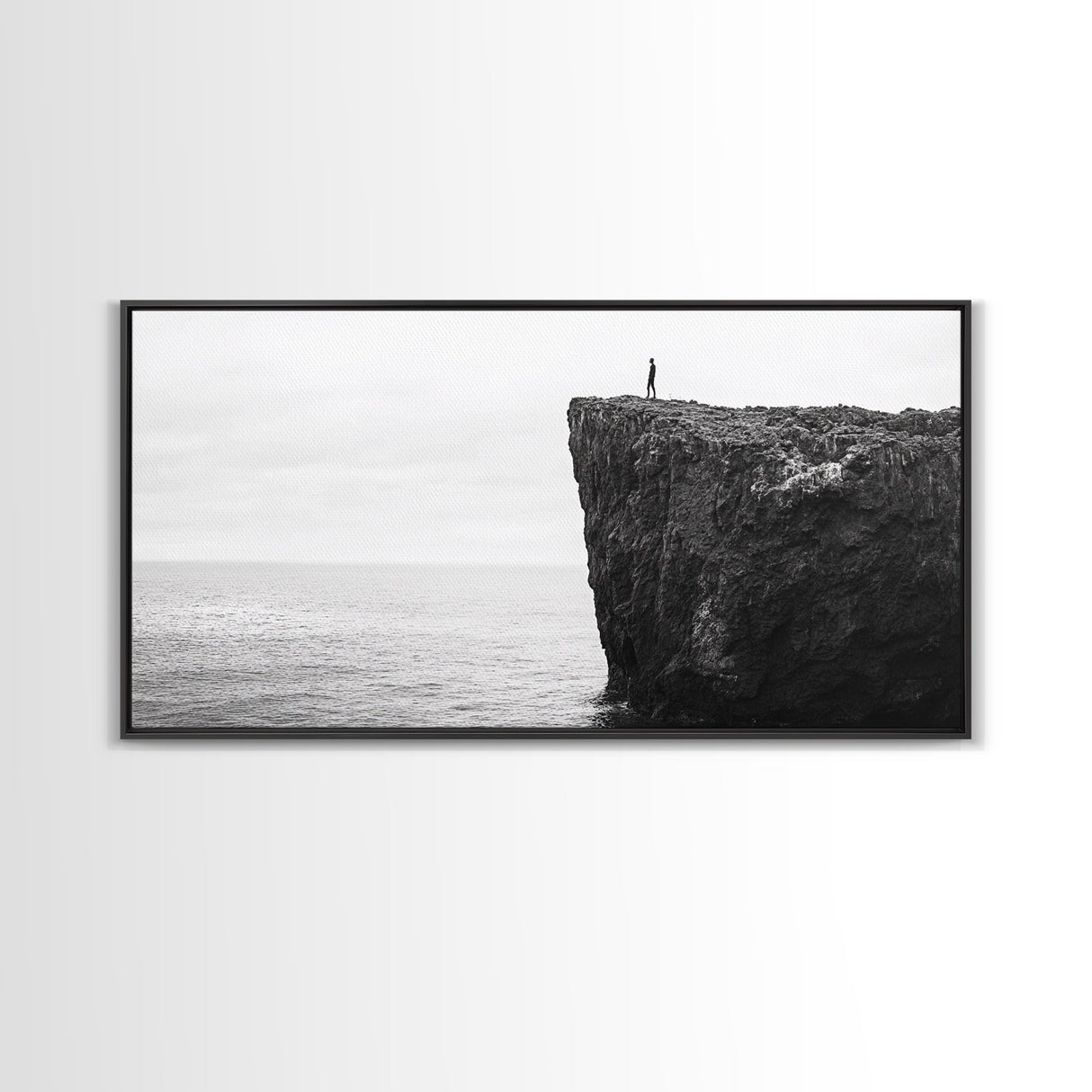 Ocean Cliff, Brave Explorer, Minimal Landscape, Adventure Wall Art, Framed Canvas Print, Modern Home Decor, Inspirational Office Art