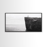 Ocean Cliff, Brave Explorer, Minimal Landscape, Adventure Wall Art, Framed Canvas Print, Modern Home Decor, Inspirational Office Art
