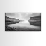 Misty Fjord Reflection, Calm Water Scene, Nordic Landscape, Peaceful Wall Decor, Canvas Print, Office Wall Art, Minimalist Mountains