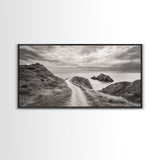 Coastal Cliff Path, Ocean View Trail, Windswept Grass Art, Seaside Wall Decor, Framed Canvas Print, Bedroom Art, Nature Lover Gift
