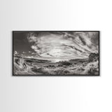 Coastal Hillside Sunset, Vineyard Ocean View, Rolling Landscape Art, Framed Canvas Print, Kitchen Wall Art, California Scenery
