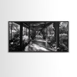 Serene Garden Pathway, Nature Tunnel Walk, Tropical Jungle Scene, Framed Canvas Print, Minimalist Art, Living Room Wall Decor