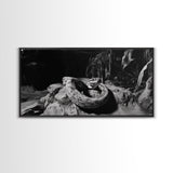 Jungle Snake Scene, Reptile Animal Art, Bold Black and White, Framed Canvas Print, Wildlife Decor, Man Cave or Study Wall Art