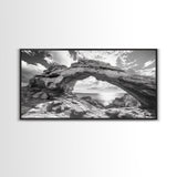 Natural Rock Arch, Seaside Cliff View, Desert Coastal Window, Framed Canvas Print, Boho Earth Tones, Living Room Wall Decor