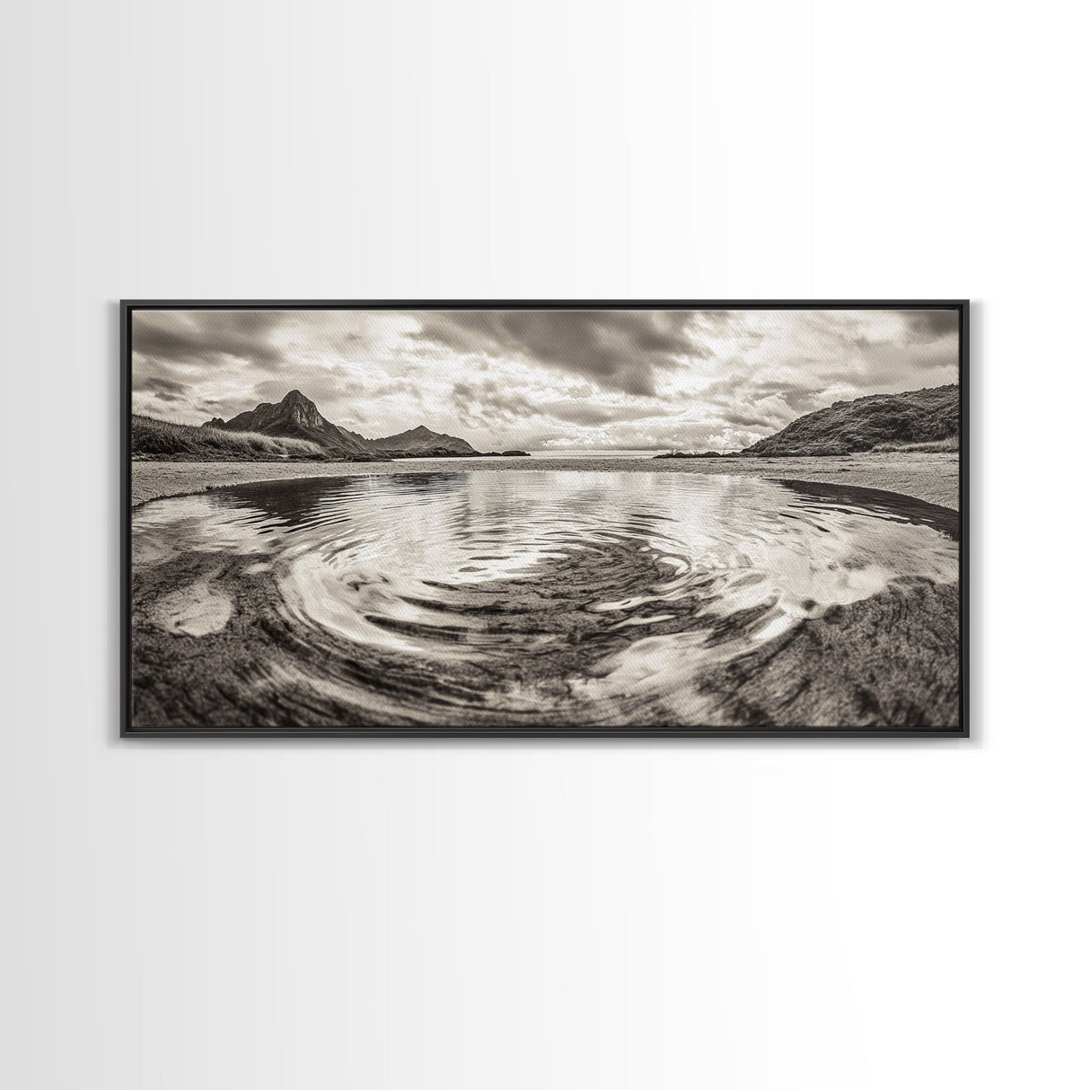 Rippled Water, Mountain View, Serene Beach, Nature Landscape, Canvas Print, minimalist art, spa decor, Scandinavian wall accent