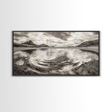 Rippled Water, Mountain View, Serene Beach, Nature Landscape, Canvas Print, minimalist art, spa decor, Scandinavian wall accent