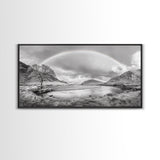 Rainbow, River Valley, Highland Scene, Minimalist Landscape Art, Framed Canvas Print, Entryway Decor, Rustic Nature Print, Calming Wall Art