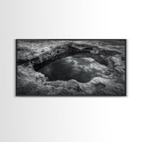 Sky Reflection, Stone Pool, Abstract Nature, Moody Minimalist Art, Framed Canvas Print, Bedroom Wall Art, Contemporary Monochrome Decor