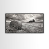 Barn Field, Hay Bale, Rural Farmland Scene, Autumn Countryside Art, Canvas Print, Farmhouse Wall Decor, Rustic Fall Living Room Art