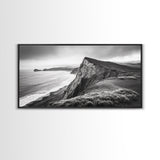Cliffside Shoreline, Coastal Landscape Art, Ocean Horizon Scene, Canvas Print, Living Room Wall Art, Modern Seaside Minimalist Decor