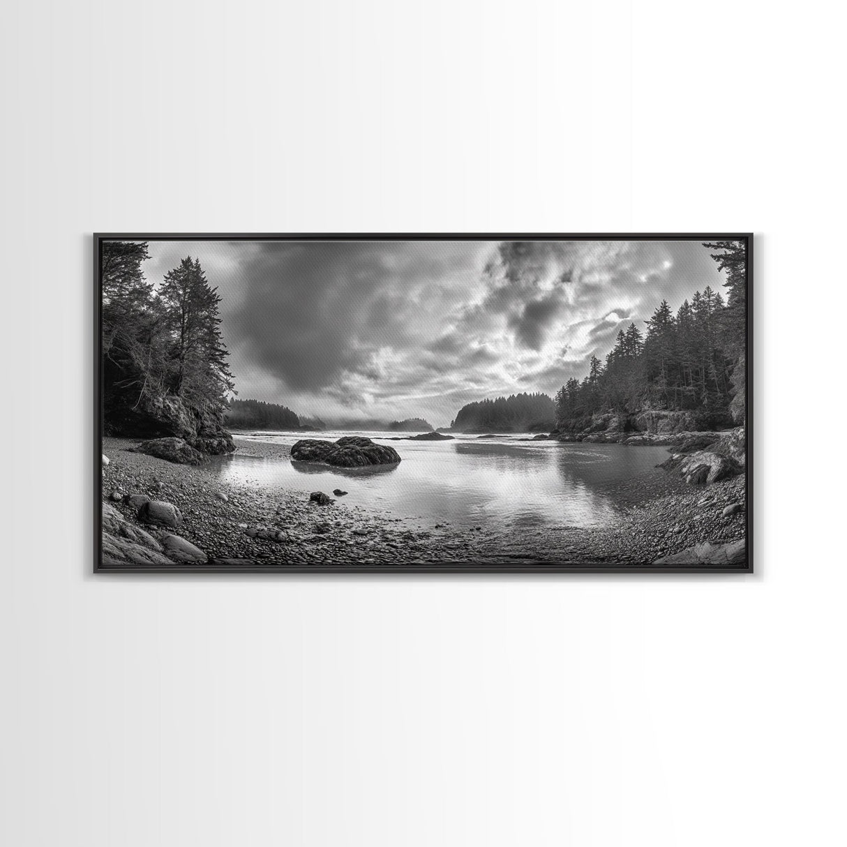 Misty Forest, Coastal Wilderness, Moody Landscape, Nature Escape, Framed Canvas Print, Cabin Decor, Autumn Wall Art, Woodland Aesthetic