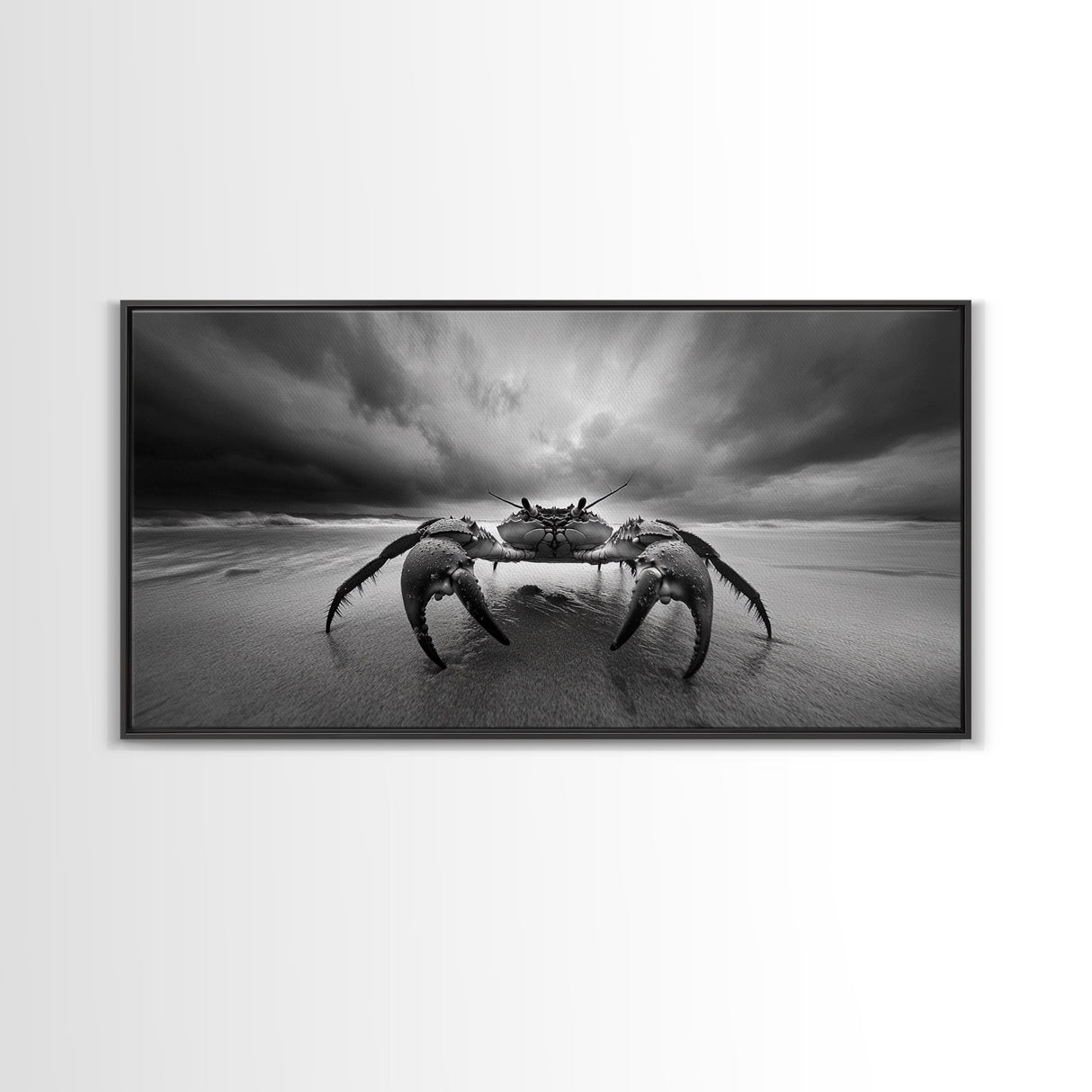 Fierce Crab, Coastal Storm, Ocean Mood, Dramatic Shore, Framed Canvas Print, Bathroom Wall Art, Beach House Decor, Marine Photography
