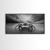 Fierce Crab, Coastal Storm, Ocean Mood, Dramatic Shore, Framed Canvas Print, Bathroom Wall Art, Beach House Decor, Marine Photography