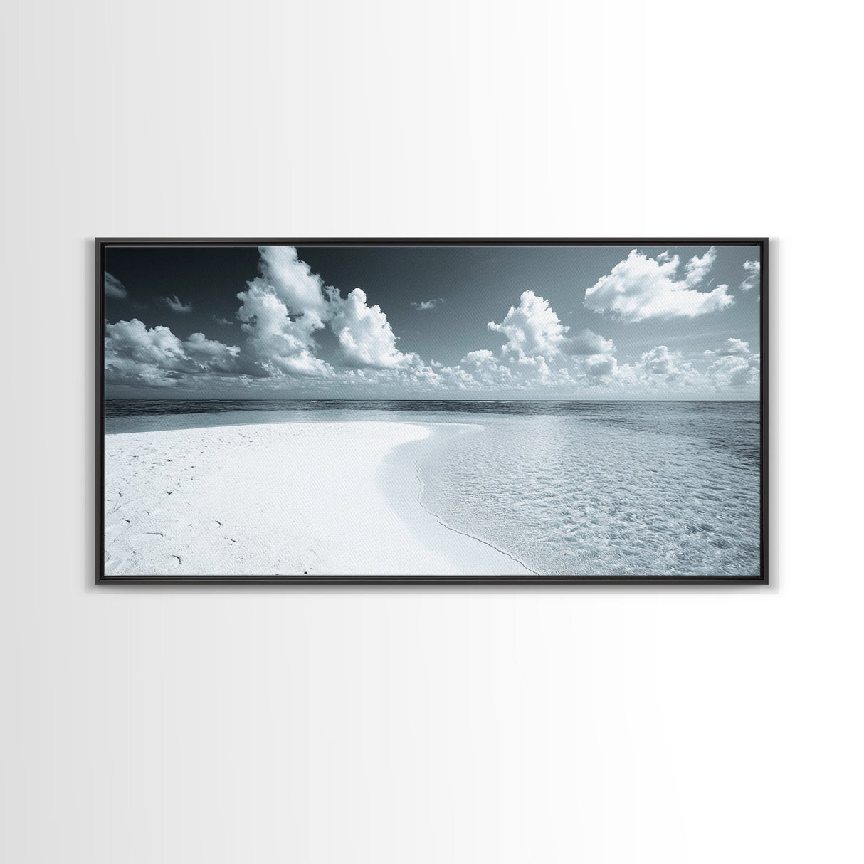 Tropical Sandbar Shore, Minimal Seascape, Calm Ocean Print, Azure Coastal View, Canvas Print, Bathroom Wall Art, Boho Decor