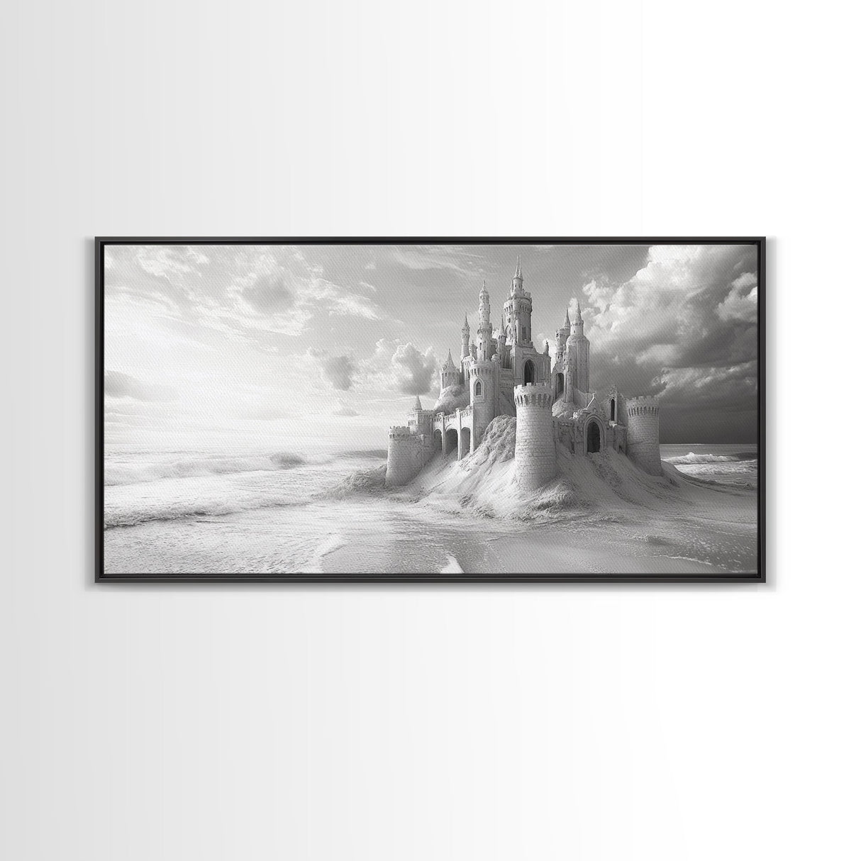 Sandcastle Fortress, Dreamy Seaside Castle, Fairytale Fantasy Art, Ocean Kingdom, Framed Canvas Print, Kids Room Wall Art, Bedroom Wall Art
