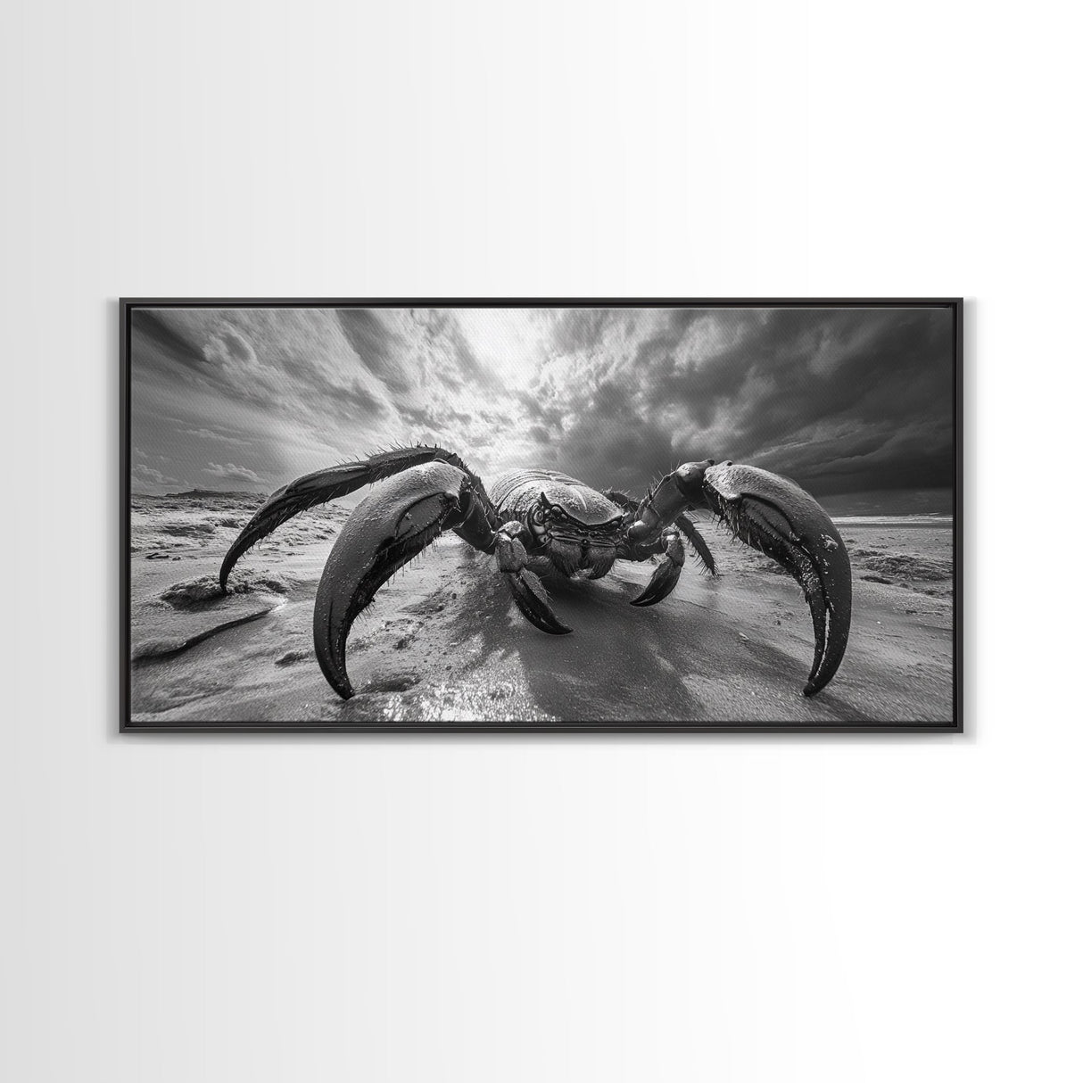 Giant Crab Close-Up, Beach Creature Art, Ocean Monster Print, Fantasy Wildlife Scene, Framed Canvas Print, Game Room Wall Art