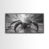 Giant Crab Close-Up, Beach Creature Art, Ocean Monster Print, Fantasy Wildlife Scene, Framed Canvas Print, Game Room Wall Art