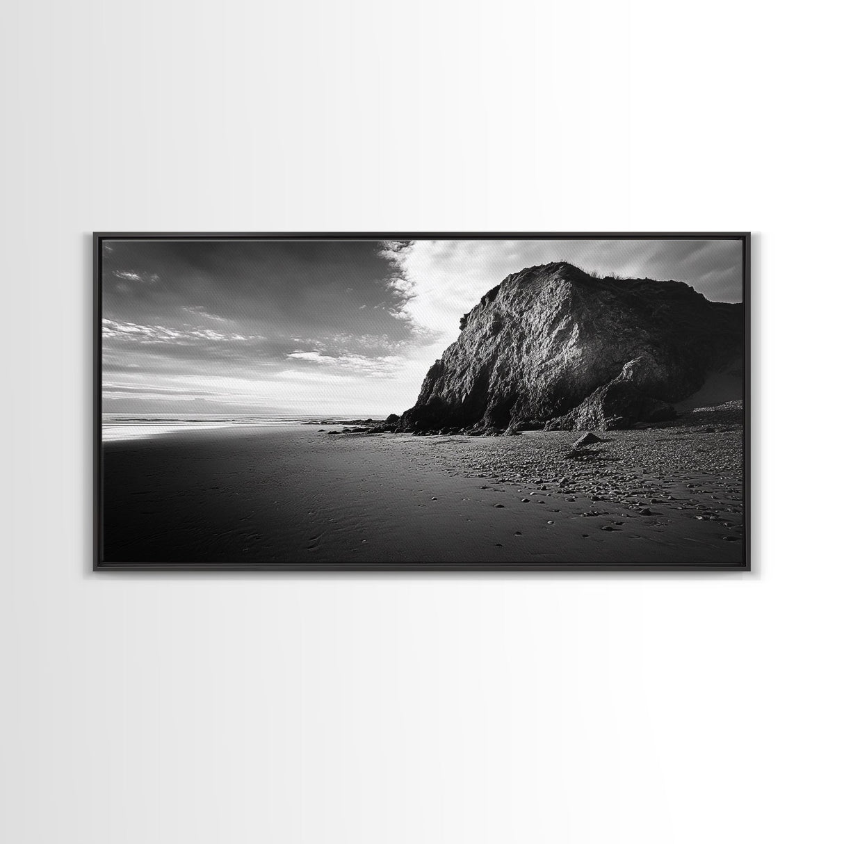 Coastal Rock Cliff, Dramatic Shore Scene, Sunset Beach Landscape, Nature Power Mood, Canvas Print, Office Wall Art, Modern Rustic Decor