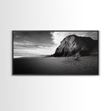 Coastal Rock Cliff, Dramatic Shore Scene, Sunset Beach Landscape, Nature Power Mood, Canvas Print, Office Wall Art, Modern Rustic Decor